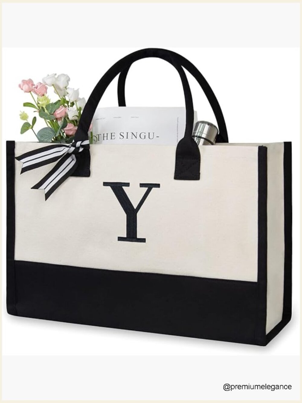 Personalized Initial Canvas Tote Beach Bag Monogrammed Gift